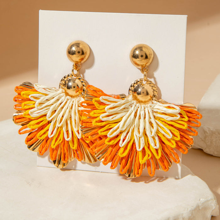 Wholesale Raffia Flower Earrings - Chic Yellow Summer Style Jewelry Accessory for Resale MOQ≥5