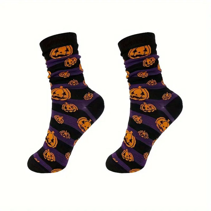 Wholesale 5pcs Halloween Skull Pumpkin Cartoon Printed Casual Polyester Middle Tube Socks JDC-SK-Xinh022