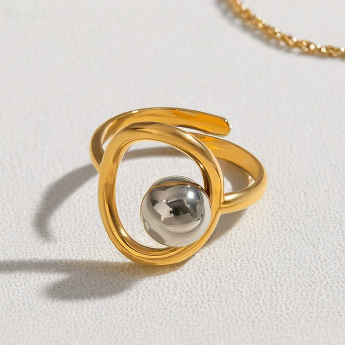 Wholesale Stainless Steel Hollow Circle Steel Ball Open Ring Simple Jewelry