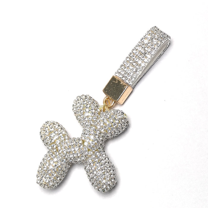 Wholesale Diamond-encrusted Leather Rope Cute Balloon Puppy Diamond-encrusted Car Keychain Pendant Doll Pendant Accessories