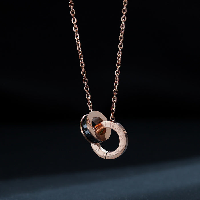 Wholesale Double Ring Necklace Collar Chain Design Sense Digital Neck Chain Steel Necklace