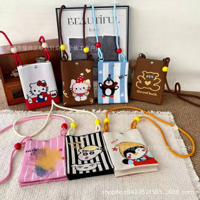 Wholesale Knitted Crossbody Bag with Rope and Beads Cute Phone Purse MOQ≥3