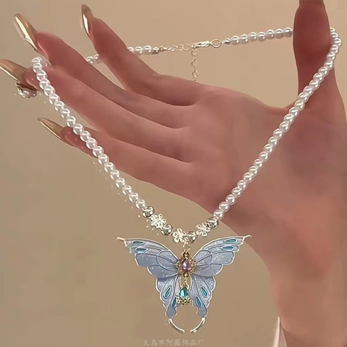 Wholesale Butterfly Beaded Double Layer Choker Necklace Trendy Fairy Jewelry Accessory