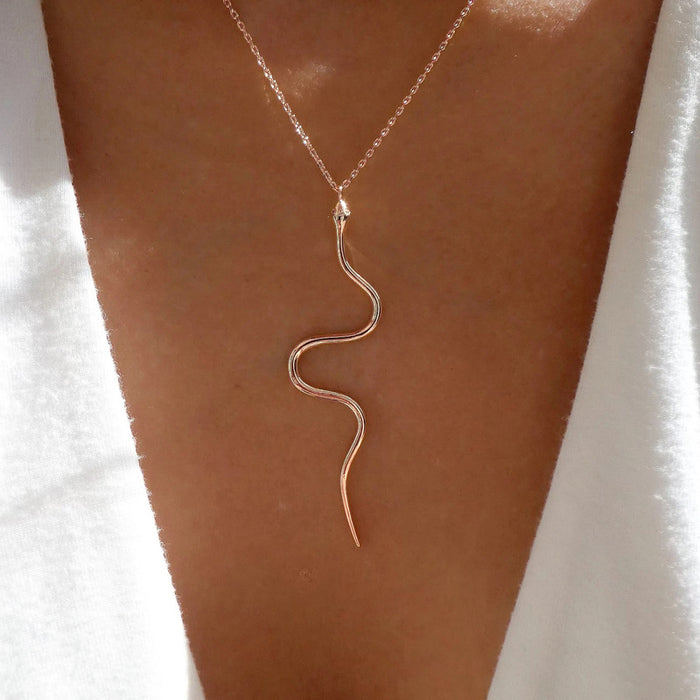Wholesale Jewelry Electroplating Serpentine Necklace Personalized Fashion Retro Serpentine Pendant Sweater Chain for Women