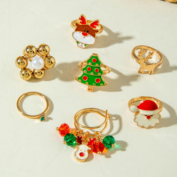 Wholesale Alloy Drip Oil Christmas Ring Set 4-Piece Geometry Snowflake Design Fashion Jewelry Accessory MOQ≥2