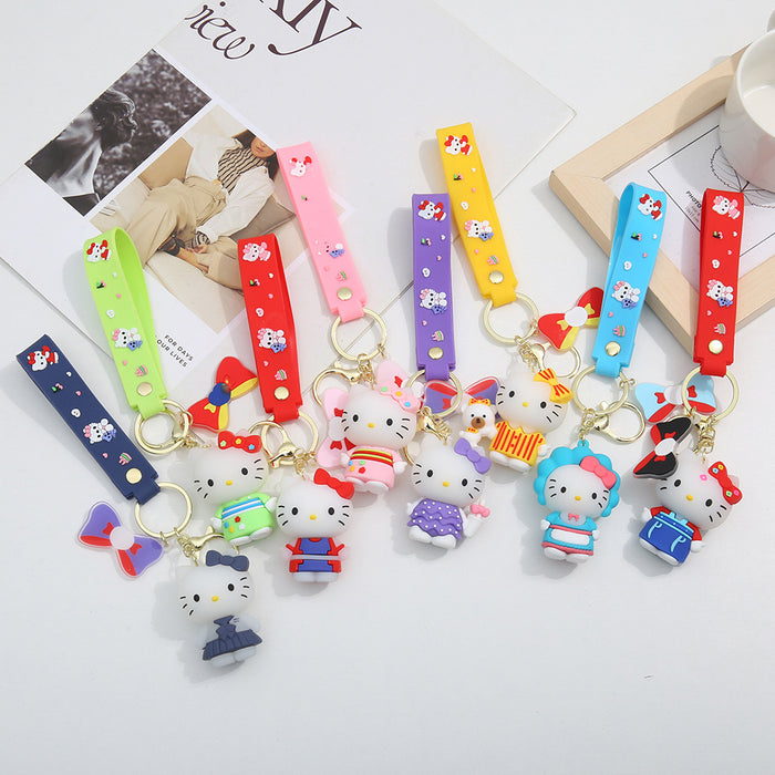 Wholesale Keychain Cartoon Animation PVC Doll Cat Bag Pendant Car Key Ring Creative Gift