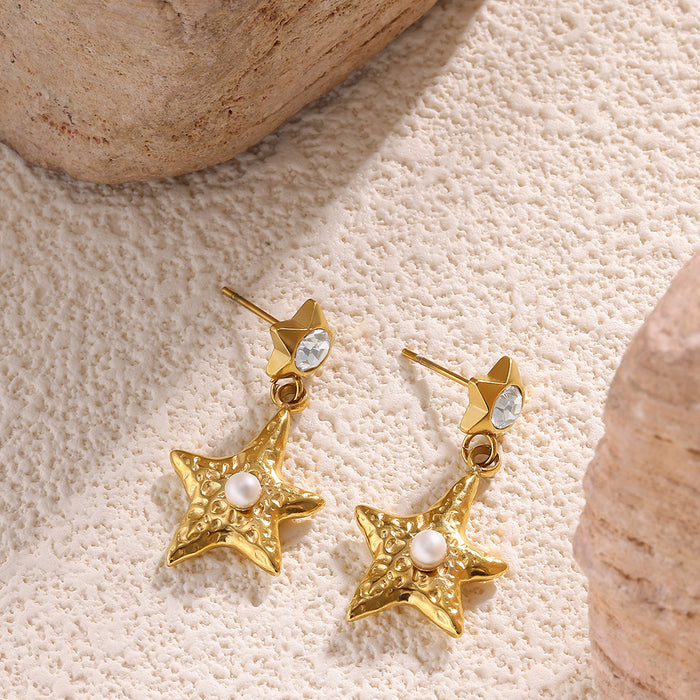 Wholesale Titanium Steel Star Earrings Studs Imitation Pearl High-End Niche Jewelry