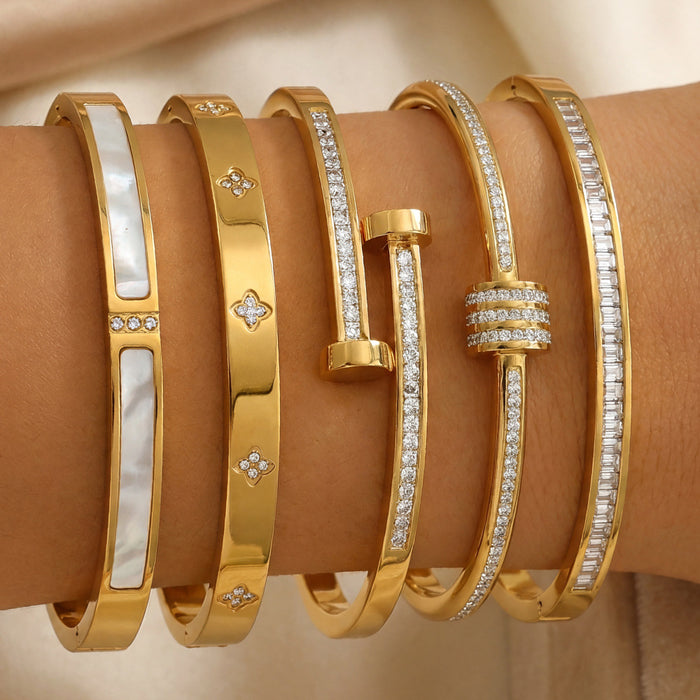 Wholesale Titanium Steel Double  Rhinestone Bracelet Everyday Jewelry Accessory