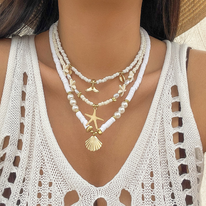 Wholesale Multi layer necklace beach starfish bead jewelry