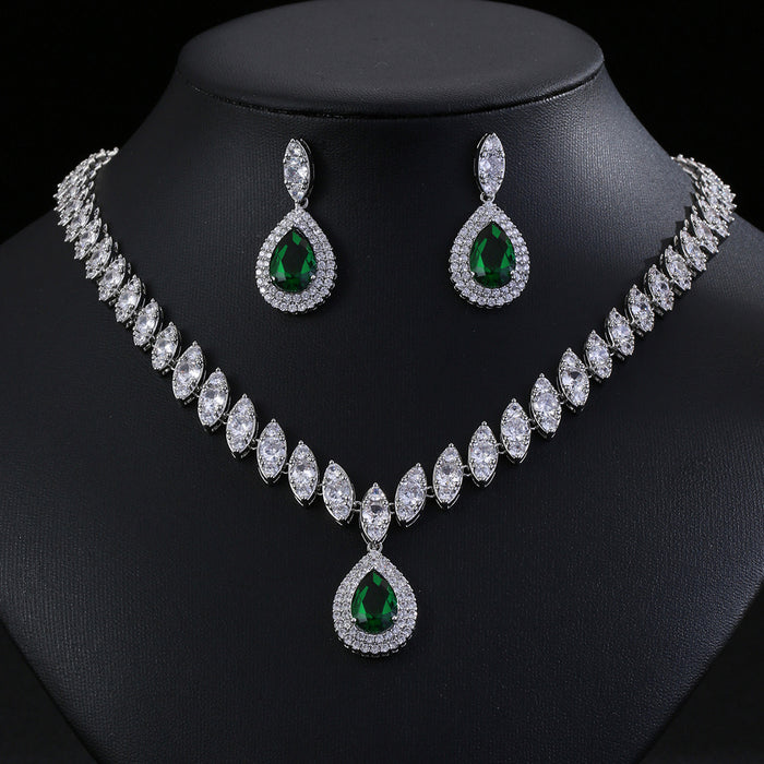 Wholesale Luxury Water Drops Zircon Necklace Earrings suit Festival Wear