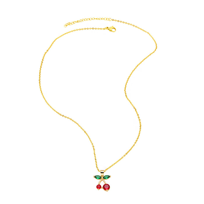 Wholesale Jewelry  Fruit Cherry Pendant Necklace Women Gold Plated Oil Drop Collarbone Chain