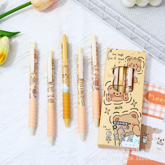 Wholesale 5pcs/ box Cartoon Black Pen Bear ST Quick-drying Brush Pen Strawberry Bear Press Gel Pen Super Cute Test Pen