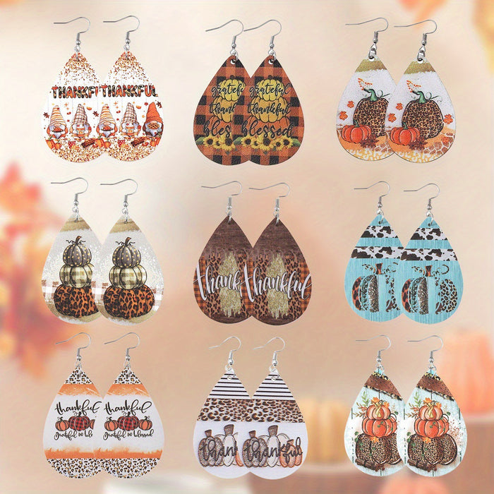 Wholesale Thanksgiving cow pattern pendant earrings pu leather earrings gift