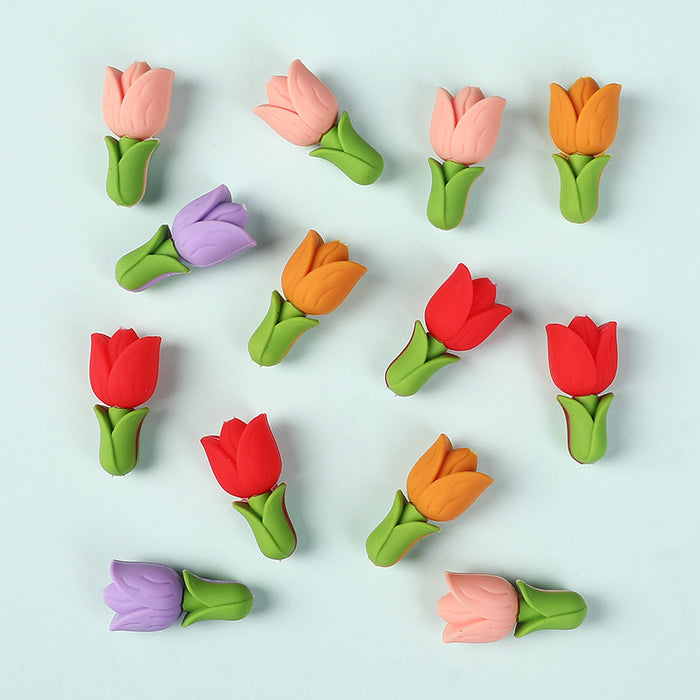 Wholesale 20pcs Flower silicone beads beaded jewelry accessories three-dimensional tulip glue beads