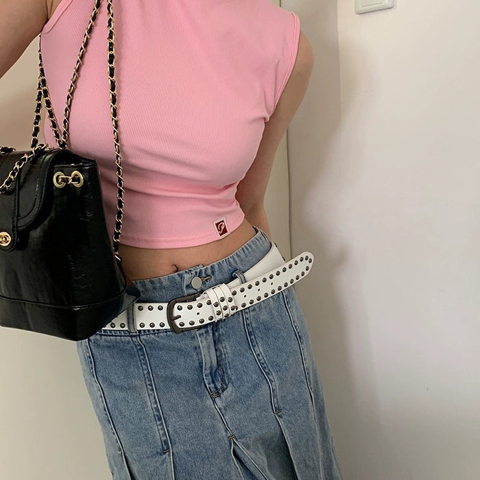 Wholesale Women S Punk Rivet PU Leather Belt Black Western Style Waist Belt With Pin Buckle Chic Jean Accessory For Resale