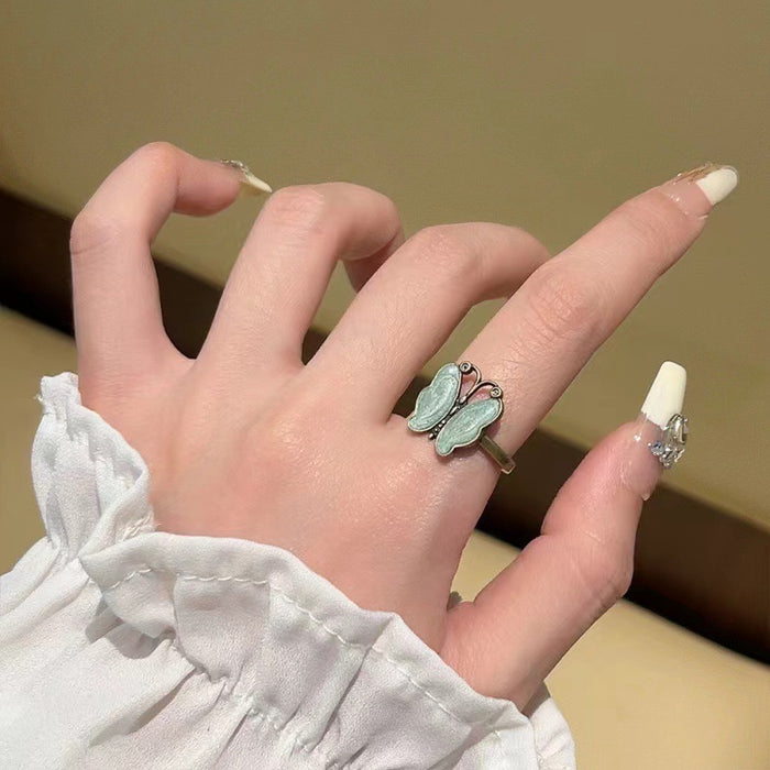 Wholesale Greek Flora Retro Distressed Blue Flower Oil Drop Ring