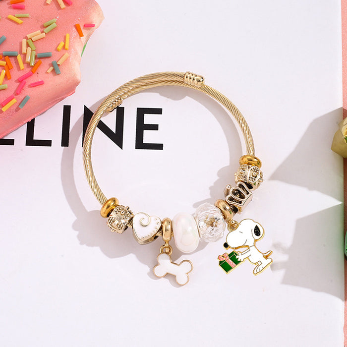 Wholesale Stainless Steel Bracelets cute cartoon beaded bracelet silver open bangle Charms Bracelets