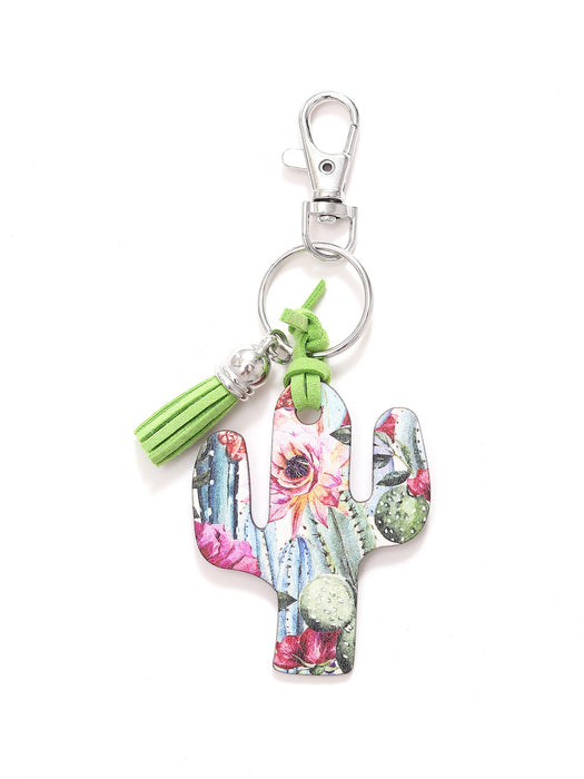 Wholesale Wooden Cactus Leopard Flower Rainbow Sunflower Stripe Print Keychain JDC-KC-YiTian018