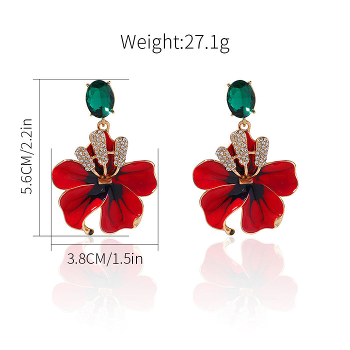 Wholesale Personalized alloy flower earrings with vintage silver needles and diamond studded earrings