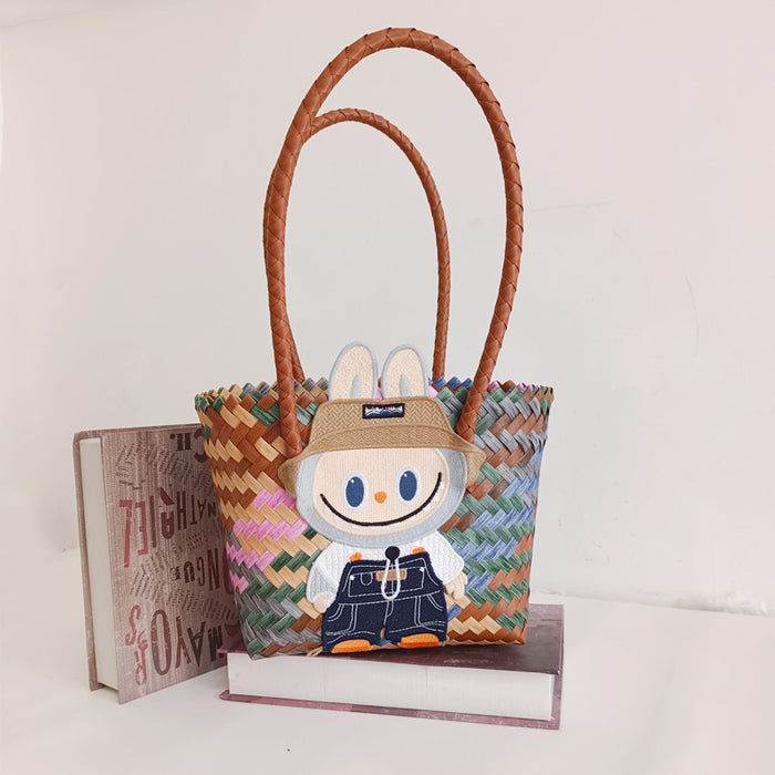 Wholesale Woven Basket Bag Shoulder Hand Bag Cute Rattan Cloth Cartoon Woven Bag