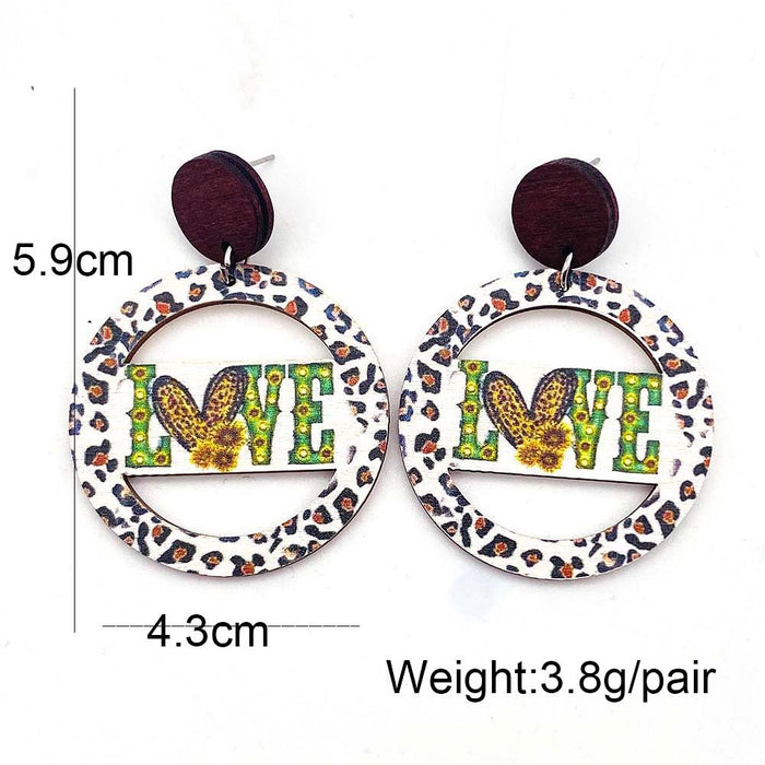 Wholesale Wooden Earrings Hollow Sunflower  Personalized Leopard Print Striped Retro Earrings
