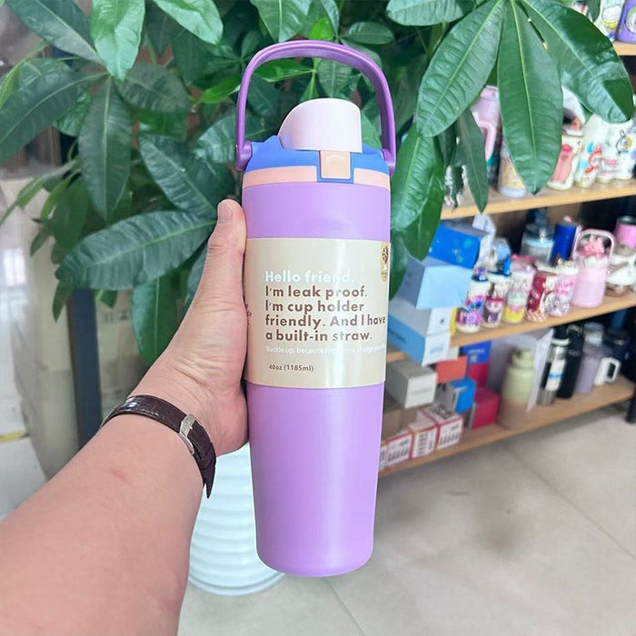 Wholesale Cartoon fruit cup stainless steel thermos cup large capacity portable double drinking cup outdoor sports kettle