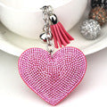 Wholesale Chic Heart Rhinestone Leather Tassel Keychain Fashion Bag Charm Car Key Accessory