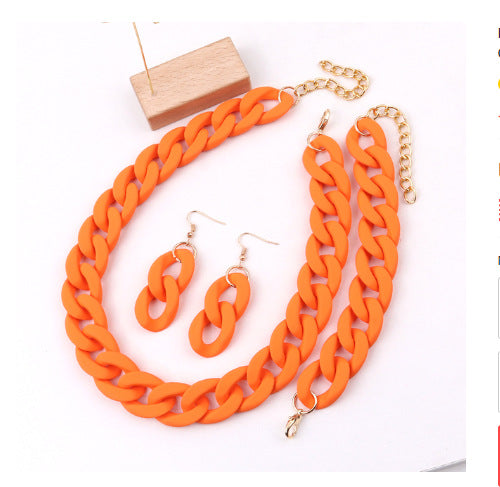 Wholesale Acrylic Rubber Feel Paint Versatile Necklace Earrings Set JDC-ES-ChouD012