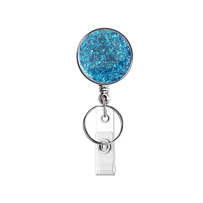 Wholesale UV Electroplated Resin Glitter Sequins Epoxy Badge Reel Retractable Keychain JDC-KC-QiDing013