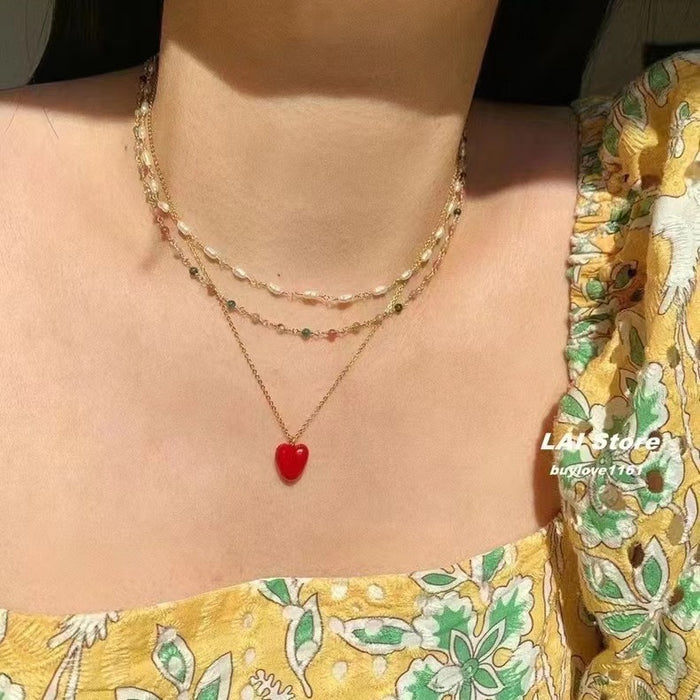 Wholesale   Golden Meteor Red Enamel  Collarbone Necklace Women heart necklace