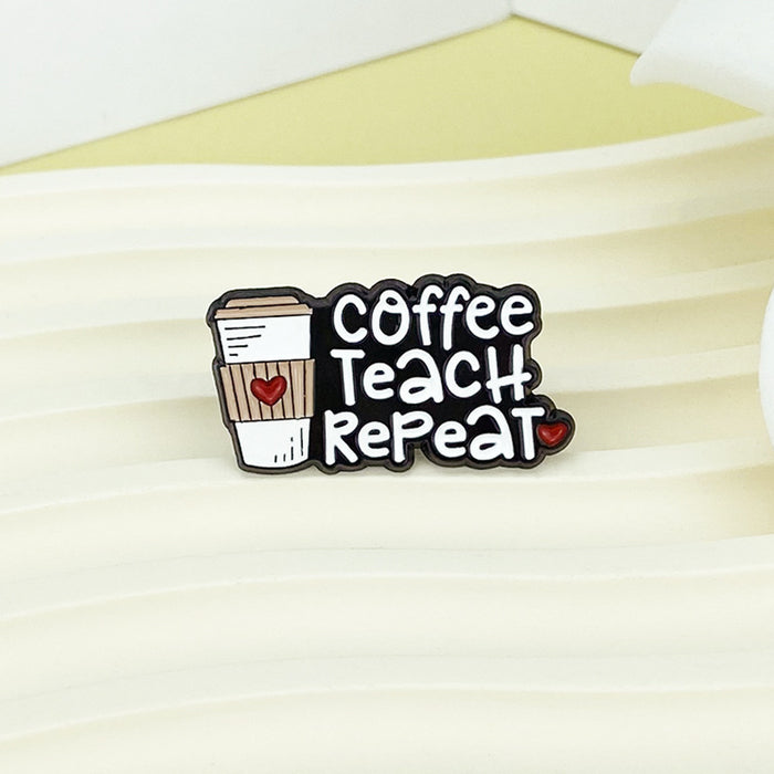 Wholesale Zinc Alloy Red Heart Coffee Cup English Letter Enamel Brooch Pin Trendy Accessory MOQ≥2