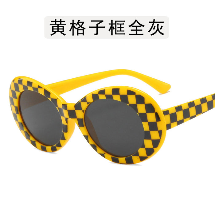 Wholesale Elliptical frame sunglasses, retro checkered sunglasses, personalized street photography
