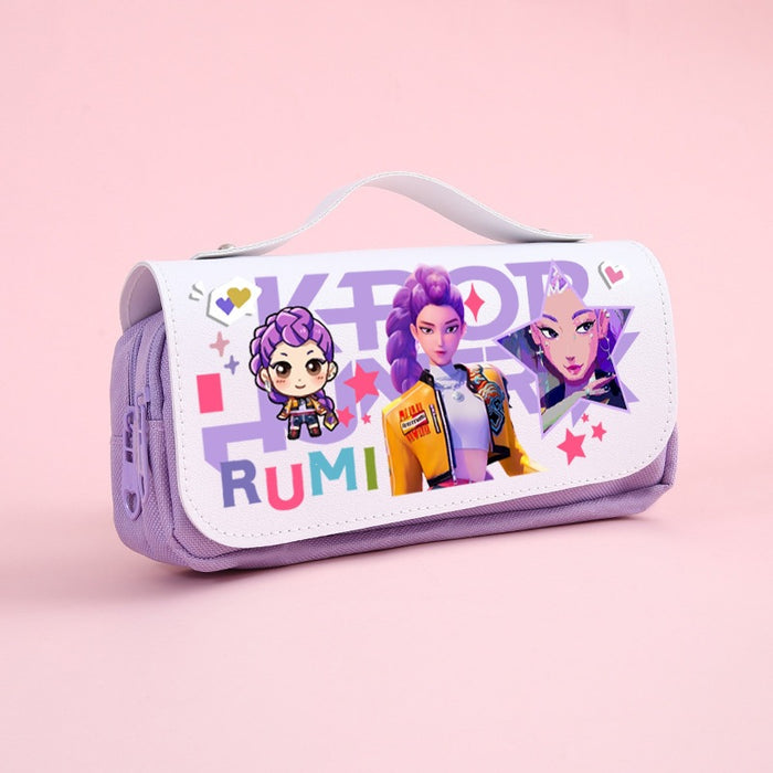 Wholesale PU Purple K Pop Anime Style Pencil Case For Students