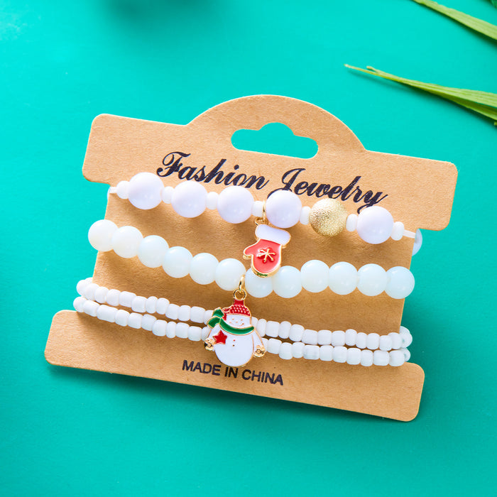 Wholesale Christmas Day Festival Color Acrylic Diamond Snowflake Bell Elastic Beaded Bracelet Christmas suit