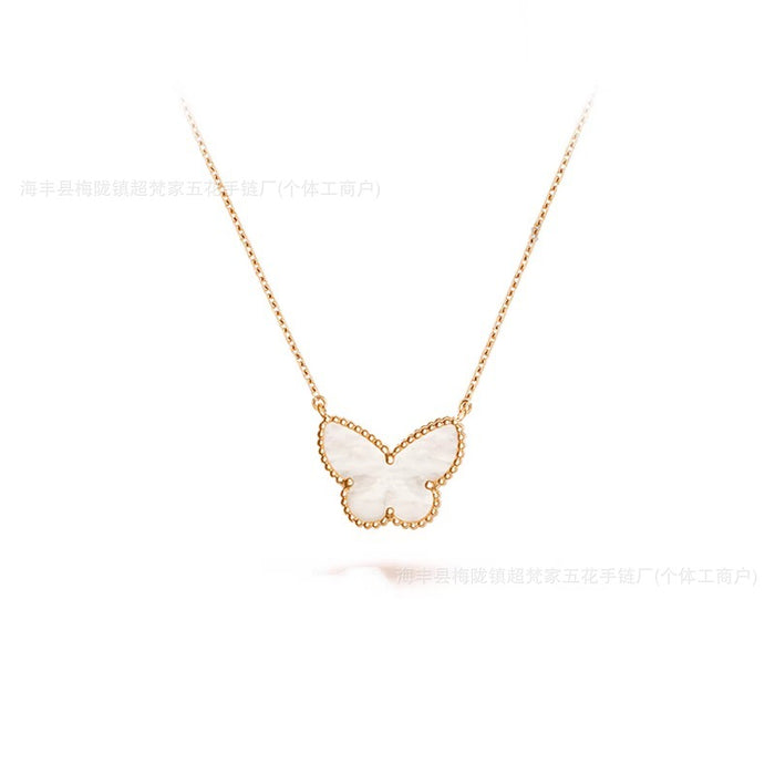 Wholesale Layering Butterfly Pendant Necklace Gold Plated White Shell Copper