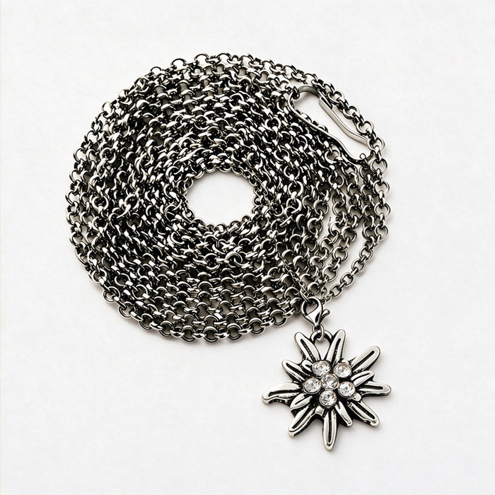 Wholesale Layering Jewelry Edelweiss Long Necklace Rhinestone Pendant Bavarian Folk Style For Beer Festival