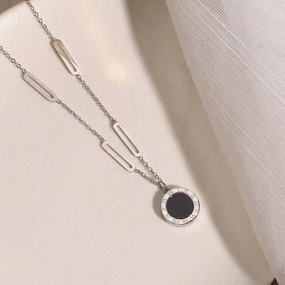 Wholesale Titanium steel necklace pin black and white double-sided design new niche light luxury clavicle chain