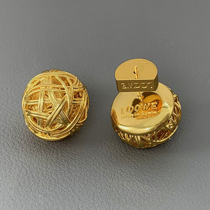 Wholesale Gold openwork woven exaggerated earrings