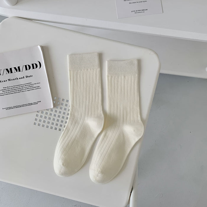 Wholesale Socks with vertical stripes in the middle tube, cotton versatile long tube