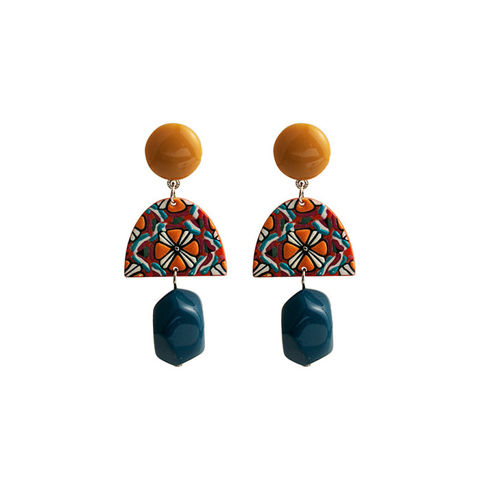 Wholesale Retro Yellow Blue Color Block Geometric Acrylic Earrings Accessory