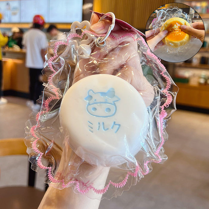 Wholesale Milk Pudding Squeeze Toy Keychain Food Grade Silicone Stress Relief Bag Charm Boutique Resale Gift
