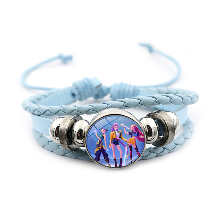 Wholesale Kpop Leather bracelet unisex pink multi-layer braided beaded hand jewelry anime surrounding