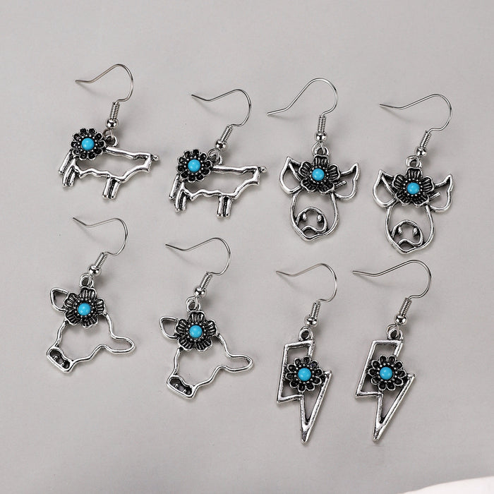 Wholesale Retro Bohemian Turquoise Hollow Earrings