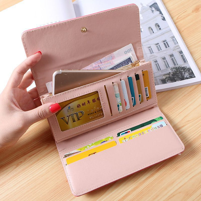 Wholesale Trendy PU Leather Large Capacity Women' s Wallet Clutch Solid Crown Pink Everyday Gift MOQ≥3