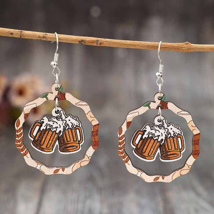 Wholesale Wooden Earrings Beer Fest Geometric Splicing Party Fashion Accessory