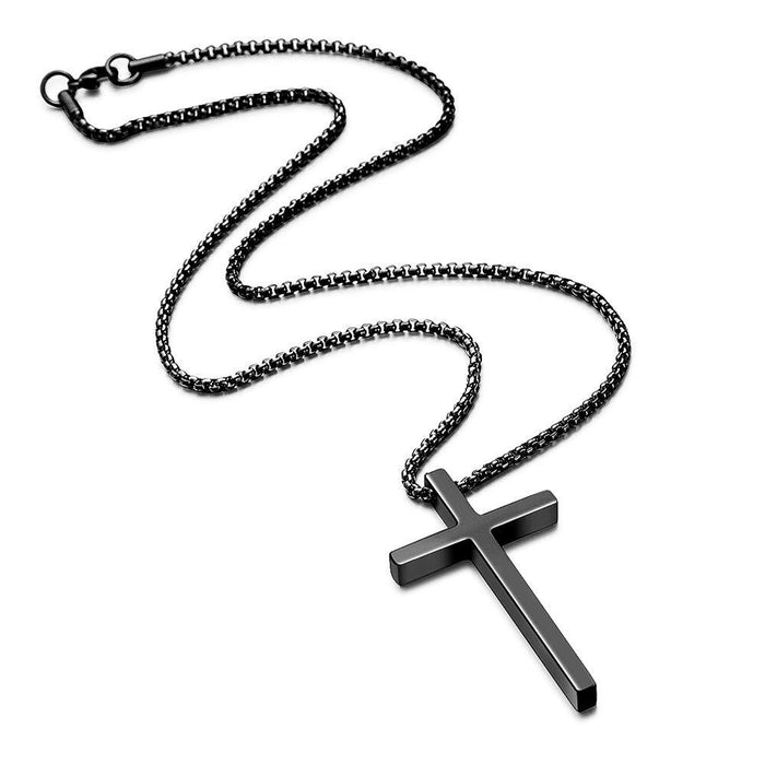 Wholesale Simple Titanium Steel Crucifix Necklace Trendy Men' s Versatile Pendant Sweater Chain Jewelry