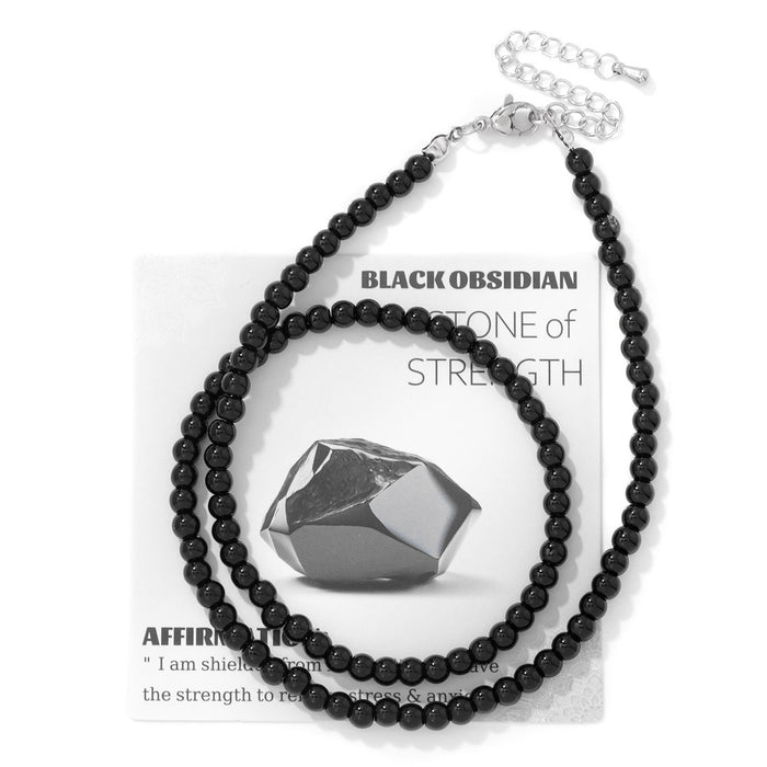 Wholesale 4mm stone bead necklace with stainless steel lobster clasp choker length