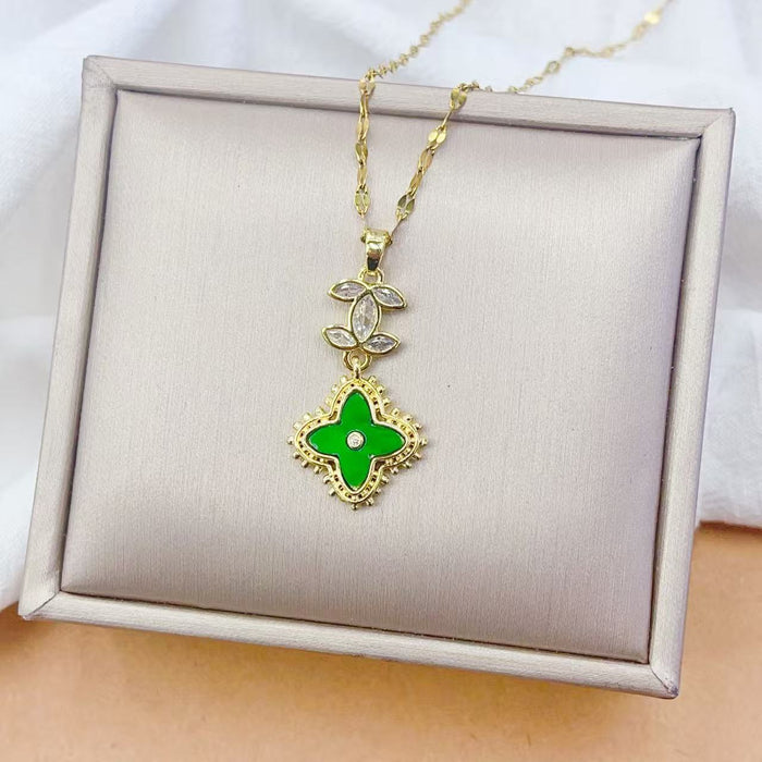 Wholesale Double C Four-Leaf Clover Diamond Necklace