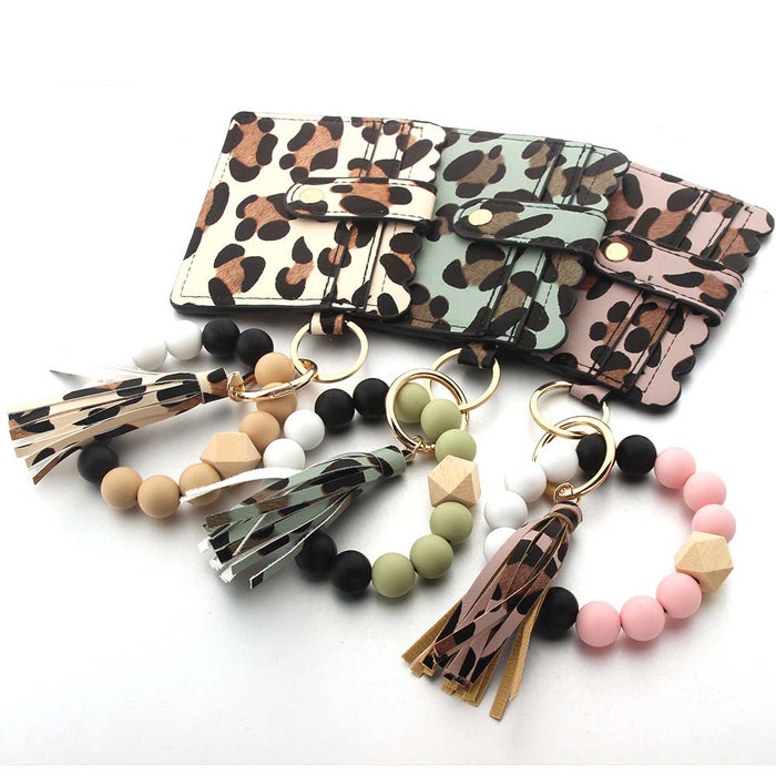 Wholesale Silicone Bracelet Wrist Keychain Leather PU Tassel Card Handstring Bracelet Key Ring for Women