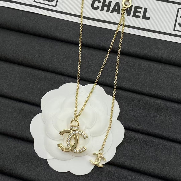 Wholesale Double C letter enamel camellia pearl long necklace